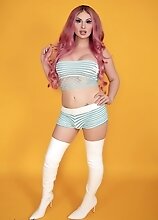 Bailey Jay in a sexy blue and white crop top tempting straight men to suck her beautiful yummy dick